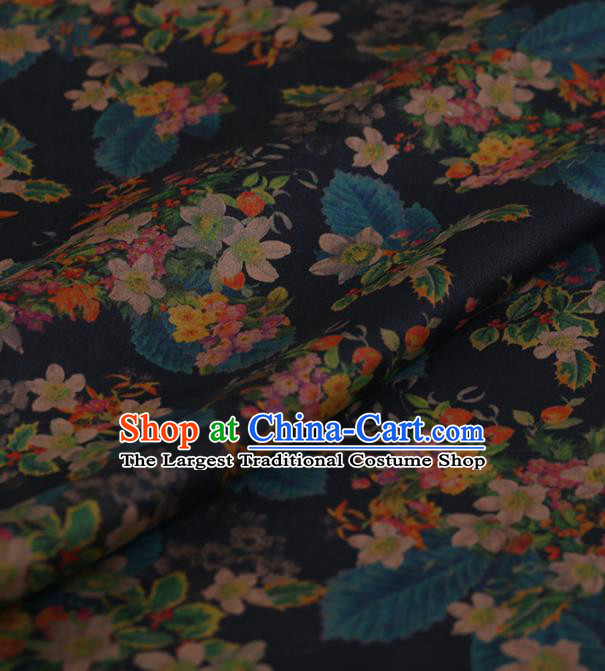 Traditional Chinese Satin Classical Flowers Pattern Design Black Watered Gauze Brocade Fabric Asian Silk Fabric Material