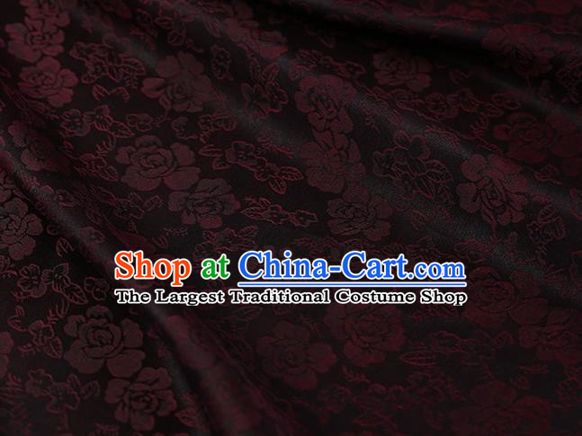 Chinese Traditional Roses Pattern Design Brown Satin Watered Gauze Brocade Fabric Asian Silk Fabric Material
