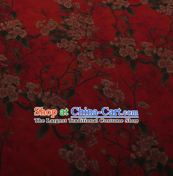 Traditional Chinese Satin Classical Peach Flowers Pattern Design Red Watered Gauze Brocade Fabric Asian Silk Fabric Material