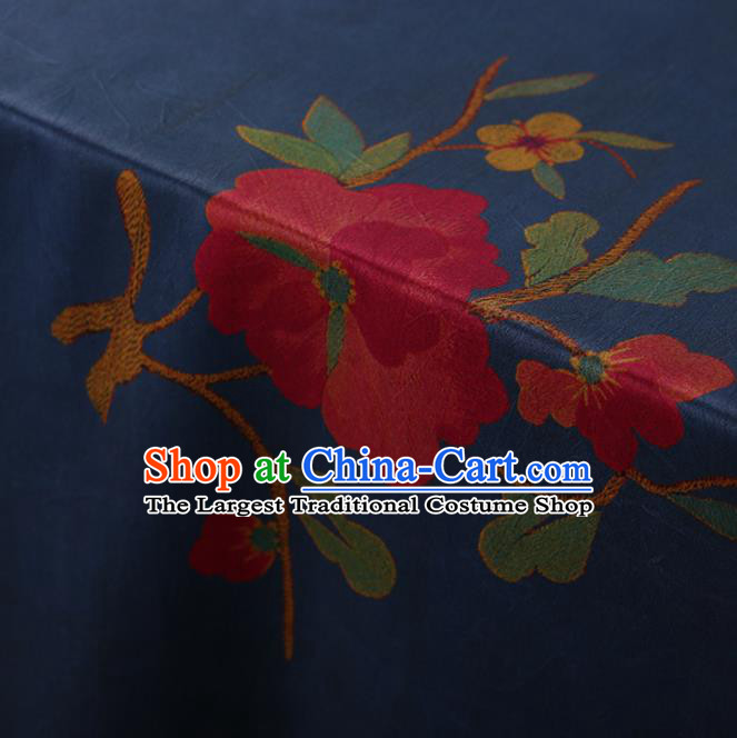 Traditional Chinese Satin Classical Peony Flowers Pattern Design Navy Watered Gauze Brocade Fabric Asian Silk Fabric Material