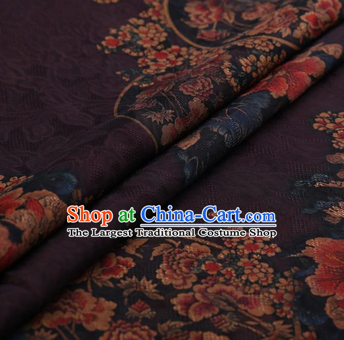 Traditional Chinese Satin Classical Round Peony Pattern Design Purple Watered Gauze Brocade Fabric Asian Silk Fabric Material