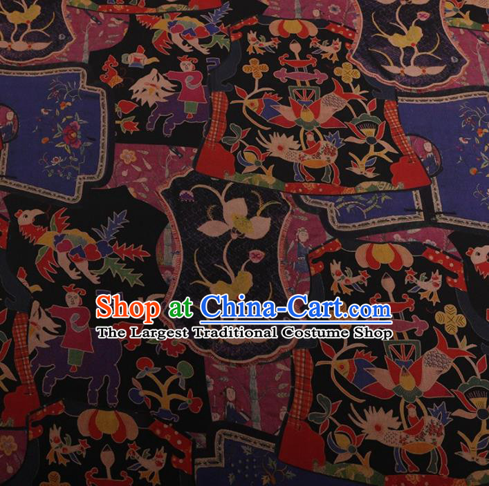 Traditional Chinese Classical Phoenix Pattern Design Black Satin Watered Gauze Brocade Fabric Asian Silk Fabric Material