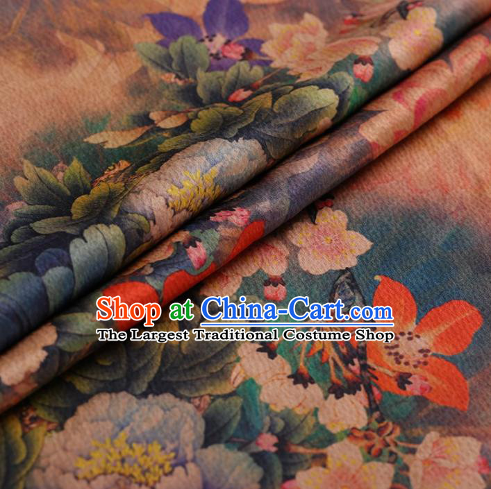 Traditional Chinese Classical Peony Lotus Pattern Design Satin Watered Gauze Brocade Fabric Asian Silk Fabric Material