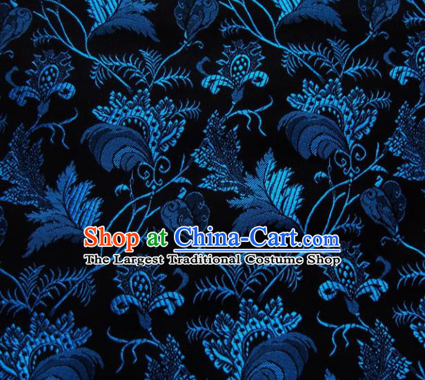 Chinese Classical Leaf Pattern Design Black Brocade Asian Traditional Hanfu Silk Fabric Tang Suit Fabric Material