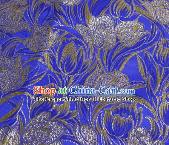Chinese Classical Tulip Pattern Design Royalblue Brocade Asian Traditional Hanfu Silk Fabric Tang Suit Fabric Material
