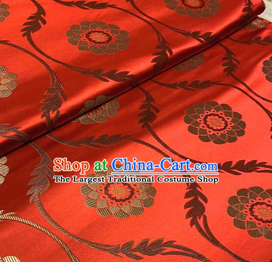 Chinese Traditional Lotus Pattern Design Red Brocade Classical Satin Drapery Asian Tang Suit Silk Fabric Material