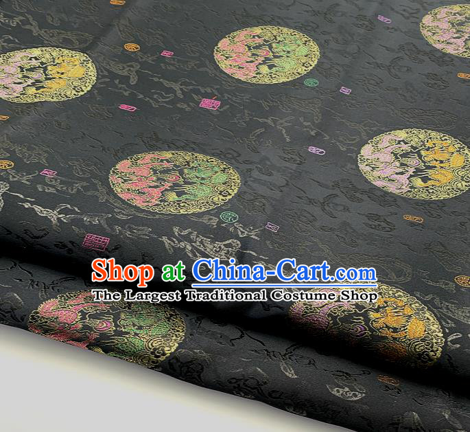 Traditional Chinese Dragon Pattern Design Black Brocade Classical Satin Drapery Asian Tang Suit Silk Fabric Material