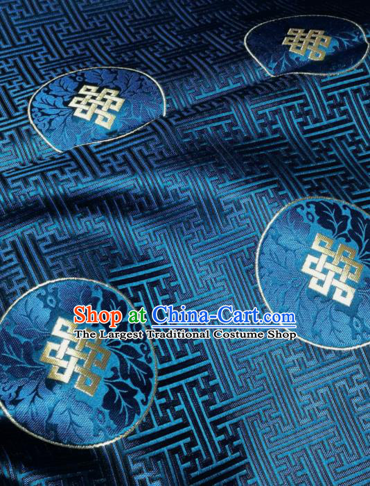 Asian Chinese Classical Lucky Pattern Design Blue Brocade Fabric Traditional Tang Suit Satin Drapery Silk Material