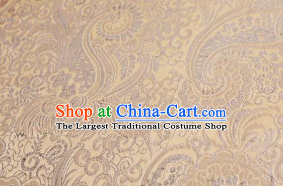 Asian Chinese Fabric Light Yellow Satin Classical Pattern Design Brocade Traditional Drapery Silk Material