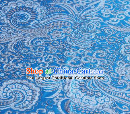 Asian Chinese Fabric Light Blue Satin Classical Pattern Design Brocade Traditional Drapery Silk Material