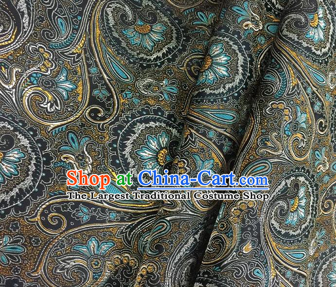 Chinese Classical Machetes Lantern Pattern Design Black Satin Fabric Brocade Asian Traditional Drapery Silk Material