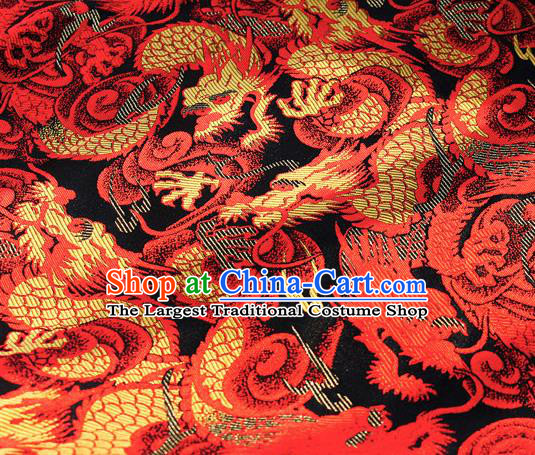 Asian Japanese Kimono Satin Fabric Classical Red Dragon Pattern Design Brocade Traditional Drapery Silk Material