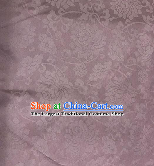 Chinese Tang Suit Lilac Brocade Classical Lotus Pattern Design Satin Fabric Asian Traditional Drapery Silk Material