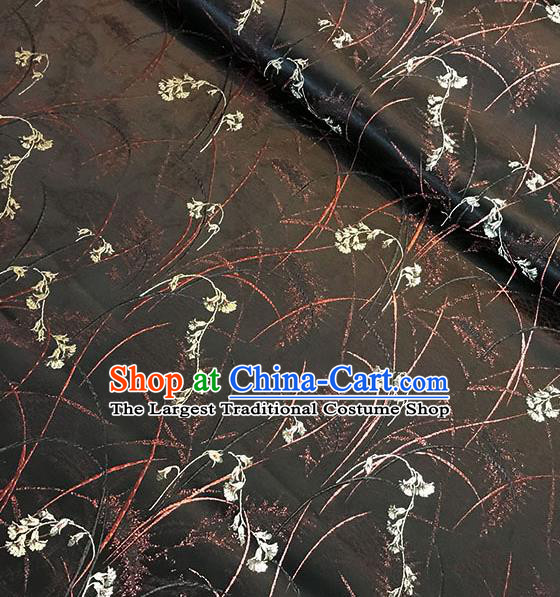 Chinese Tang Suit Black Brocade Classical Orchid Pattern Design Satin Fabric Asian Traditional Drapery Silk Material