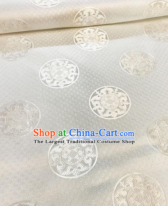Chinese Tang Suit White Brocade Classical Round Pattern Design Satin Fabric Asian Traditional Drapery Silk Material