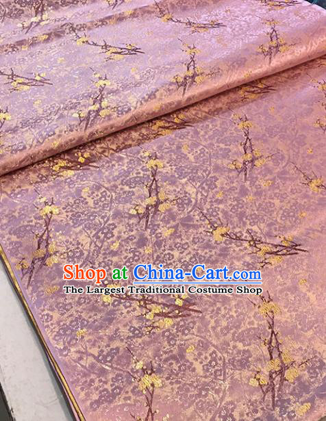 Chinese Tang Suit Pink Brocade Classical Plum Blossom Pattern Design Satin Fabric Asian Traditional Drapery Silk Material