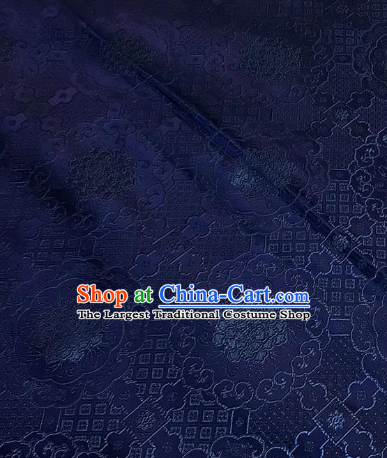 Chinese Tang Suit Navy Brocade Classical Buddhism Lotus Pattern Design Satin Fabric Asian Traditional Drapery Silk Material