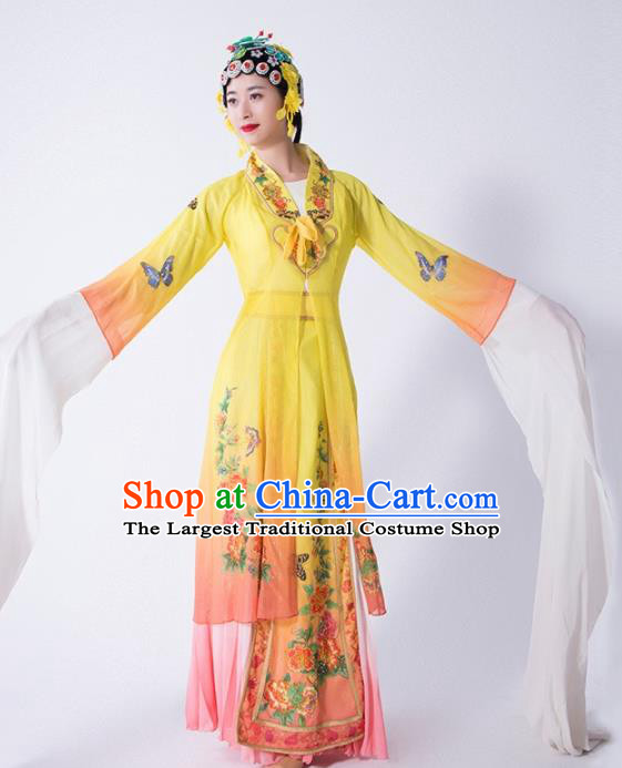 Chinese Traditional Dance Yellow Dress Classical Dance Water Sleeve Beijing Opera Costume for Women