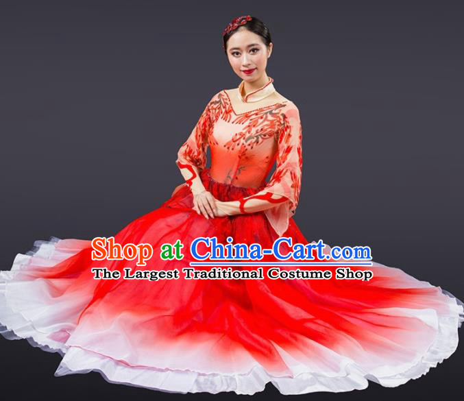Chinese Traditional Dance Red Dress Classical Dance Stage Performance Costume for Women