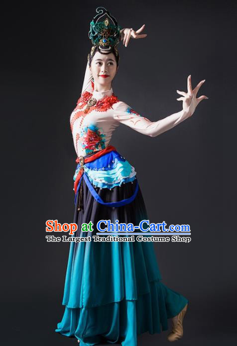 Chinese Traditional Dance Bichunmoo Blue Dress Classical Dance Stage Performance Costume for Women