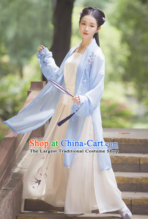 Asian Chinese Ancient Embroidered Hanfu Dress Traditional Song Dynasty Young Lady Historical Costume for Women