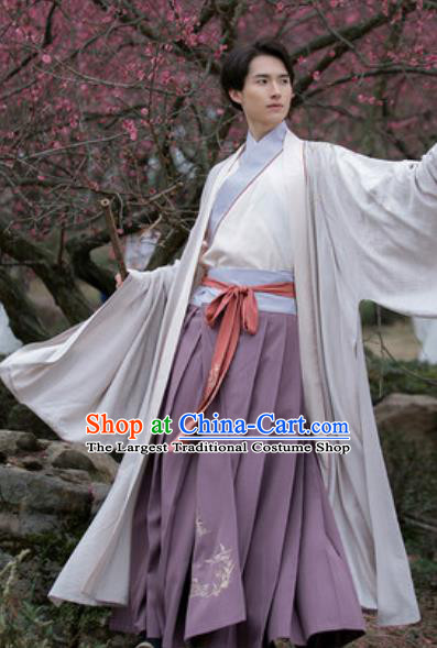 Asian Chinese Ancient Nobility Childe Embroidered Hanfu Dress Traditional Jin Dynasty Scholar Historical Costume for Men