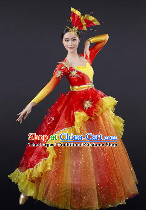 Chinese Spring Festival Gala Modern Dance Red Veil Dress Opening Dance Stage Performance Costume for Women