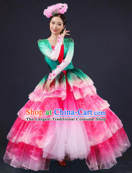 Chinese Spring Festival Gala Modern Dance Pink Dress Opening Dance Stage Performance Costume for Women
