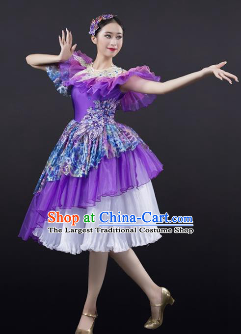Chinese Spring Festival Gala Modern Dance Purple Dress Opening Dance Stage Performance Costume for Women
