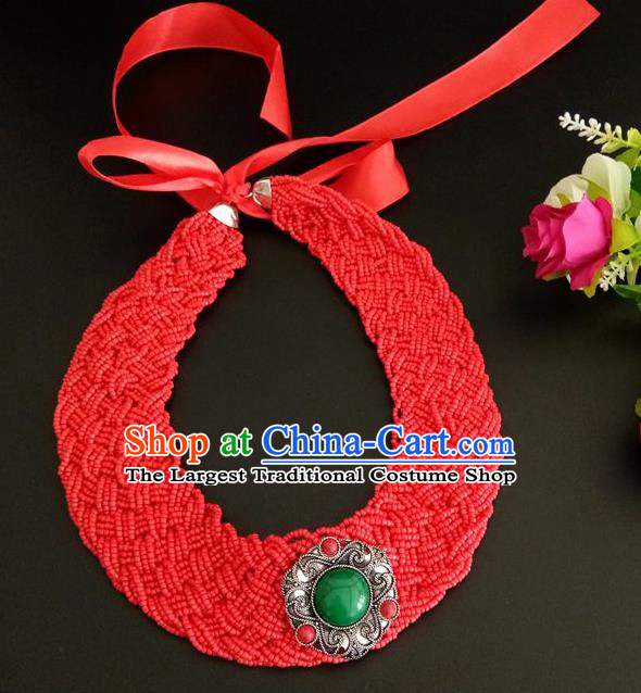 Chinese Traditional Mongol Nationality Weave Red Hair Clasp Mongolian Ethnic Dance Headband Accessories for Women