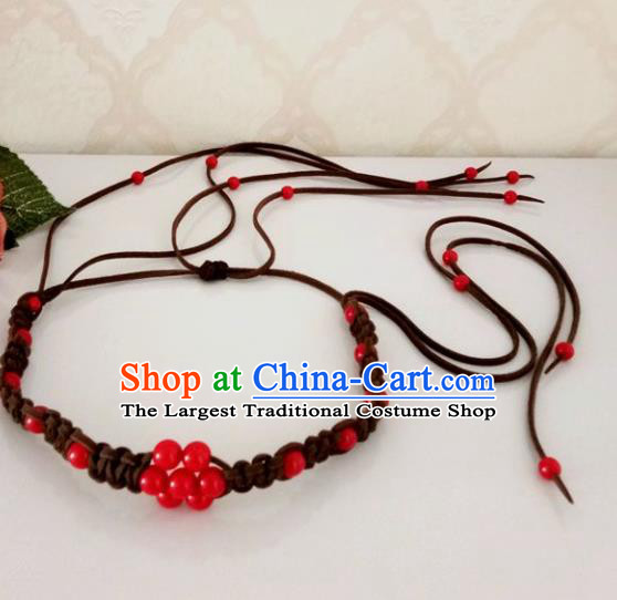 Chinese Traditional Mongol Nationality Weave Brown Hair Clasp Mongolian Ethnic Dance Headband Accessories for Women