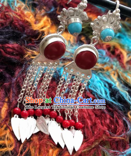 Chinese Traditional Zang Nationality Earrings Tibetan Ethnic Sliver Tassel Ear Accessories for Women