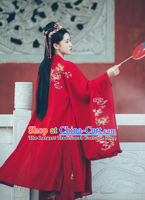 Asian Chinese Ancient Court Princess Wedding Embroidered Hanfu Dress Traditional Ming Dynasty Bride Historical Costume for Women