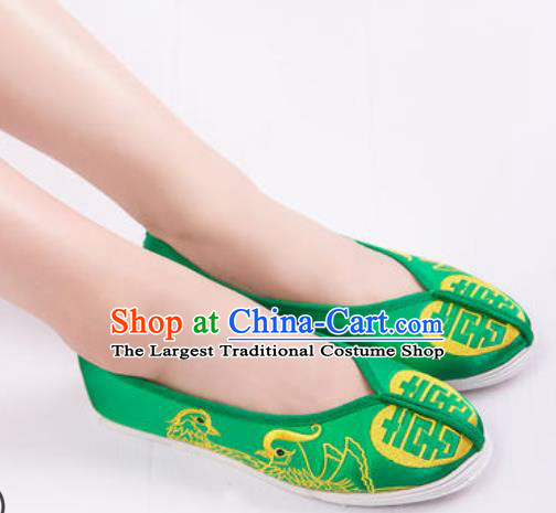 Chinese Traditional Opera Shoes Wedding Green Shoes Hanfu Princess Shoes Embroidered Shoes for Women