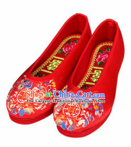 Chinese Embroidered Shoes Traditional Opera Red Satin Shoes Wedding Shoes Hanfu Princess Shoes for Women