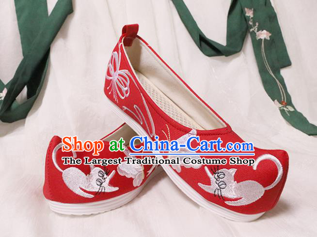 Chinese Traditional Wedding Shoes Opera Shoes Hanfu Princess Shoes Embroidered Butterfly Red Shoes for Women