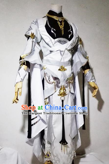 Chinese Traditional Cosplay Female Warrior Costume Ancient Swordsman Taoist Nun White Dress for Women