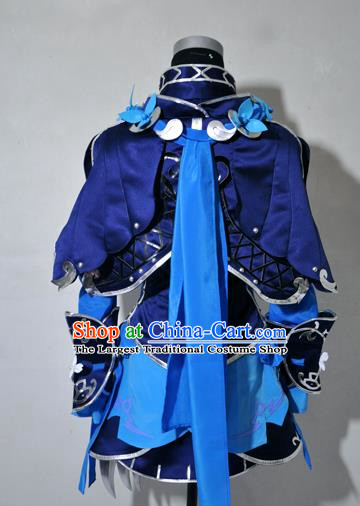 Top Grade Cosplay Fairy Witch Royalblue Costume Ancient Female Swordsman Dress for Women