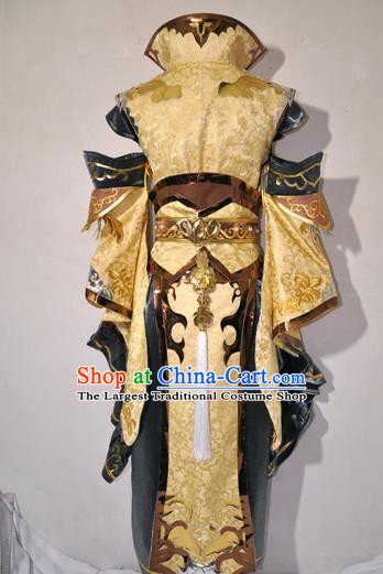 Chinese Traditional Cosplay Young Knight Golden Costume Ancient Swordsman Hanfu Clothing for Men