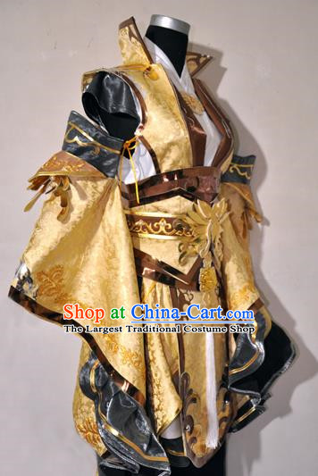 Chinese Traditional Cosplay Young Knight Golden Costume Ancient Swordsman Hanfu Clothing for Men