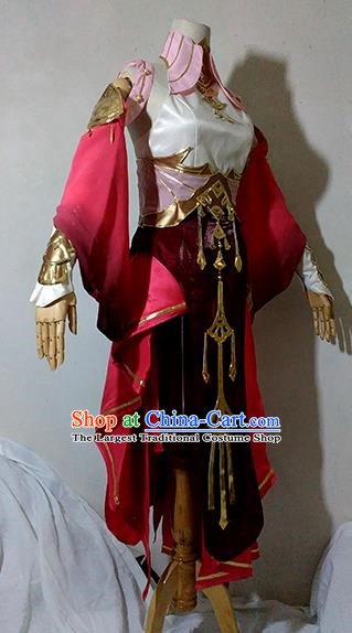 Chinese Traditional Cosplay Knight Costume Ancient Fairy Swordsman Wine Red Dress for Women