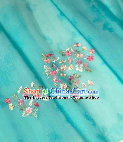 Traditional Chinese Embroidered Daisy Green Silk Fabric Classical Pattern Design Brocade Fabric Asian Satin Material