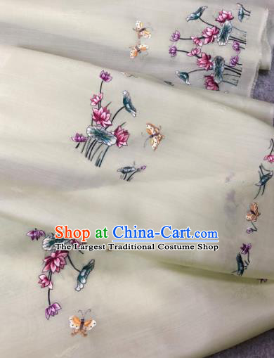 Traditional Chinese Embroidered Lotus White Silk Fabric Classical Pattern Design Brocade Fabric Asian Satin Material