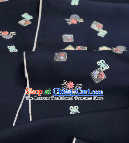 Traditional Chinese Navy Silk Fabric Classical Pattern Design Brocade Fabric Asian Satin Material