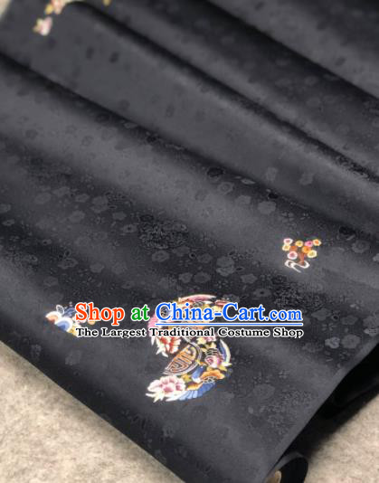 Traditional Chinese Embroidered Peony Black Silk Fabric Classical Pattern Design Brocade Fabric Asian Satin Material