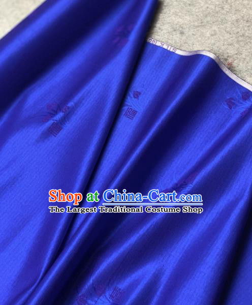 Traditional Chinese Royalblue Satin Classical Orchid Pattern Design Brocade Fabric Asian Silk Fabric Material