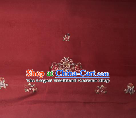 Traditional Chinese Purplish Red Satin Classical Embroidered Pattern Design Brocade Fabric Asian Silk Fabric Material