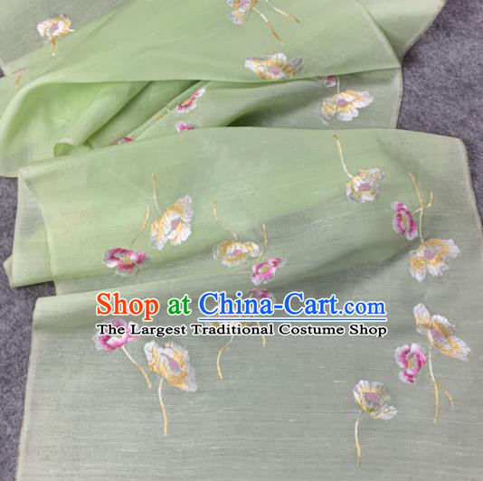 Traditional Chinese Satin Classical Embroidered Flower Pattern Design Green Brocade Fabric Asian Silk Fabric Material