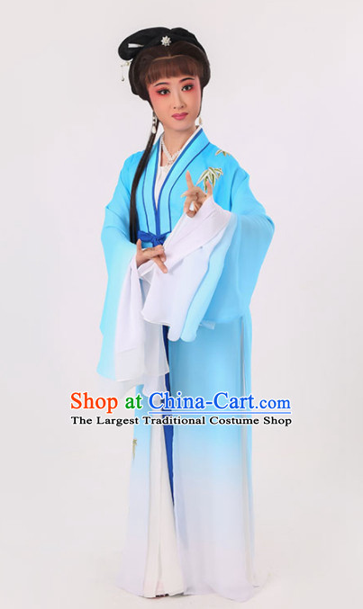Chinese Traditional Peking Opera Diva Blue Dress Ancient Village Girl Embroidered Costume for Women