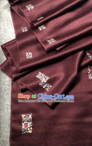 Traditional Chinese Satin Classical Embroidered Peony Pattern Design Deep Brown Brocade Fabric Asian Silk Fabric Material